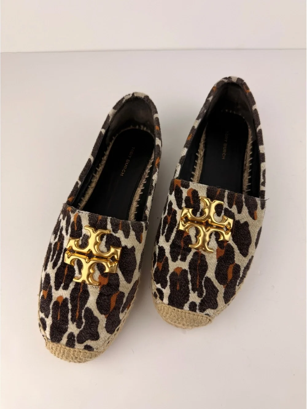 Tory Burch Eleanor Leopard Jacquard Velvet Espadrilles Loafers Size 7.5